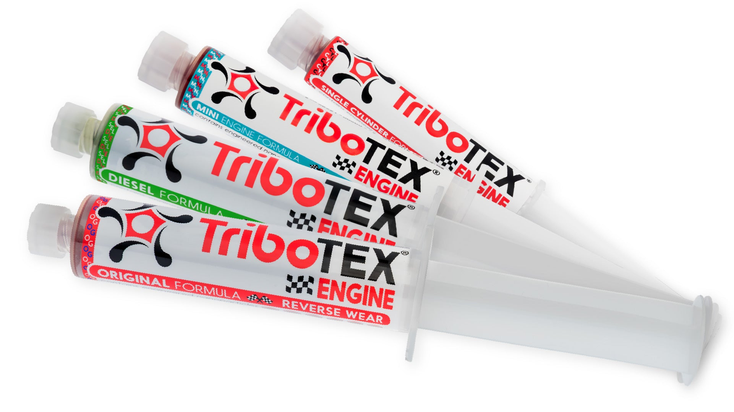 Four tubes of different TriboTEX Engine formulas.